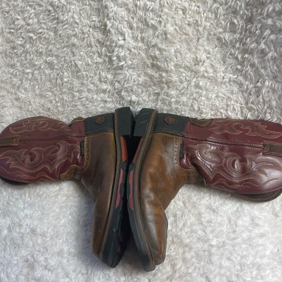 JUSTIN  leather Brown burgundy,& Black Cowboy Boots, Steel square ToeSZ9.5 main image 15